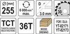 Tarcza TCT do Drewna 255x36TX30MM - YATO YATYT-60732 — zdjęcie 4