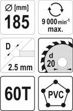 Tarcza do Cięcia PVC 185/60T 20MM - YATO YATYT-60627 — zdjęcie 3