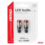 Żarówki LED CANBUS T10 W5W 9 SMD 3030 White 12V 24V - AMIO AMI04242 — zdjęcie 5