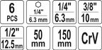 Adapter hex do nasade-1/4, 3/8, 1/2 6szt - YATO YT-04629 — zdjęcie 3