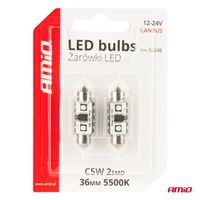Żarówki LED CANBUS Festoon C5W 2SMD 3838 36mm White 12V 24V - AMIO 04248 — zdjęcie 5