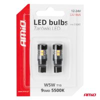 Żarówki LED CANBUS T10 W5W 9 SMD 3030 White 12V 24V - AMIO AMI04241 — zdjęcie 5