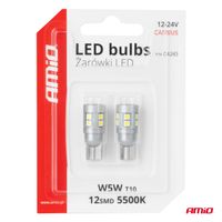 Żarówki LED CANBUS T10 W5W 12 SMD 3030 White 12V 24V - AMIO AMI04243 — zdjęcie 5