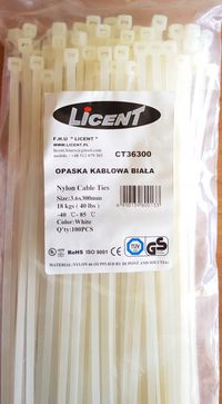 Opaska kablowa biala 300 x 3,6 opa.100sz - LICENT LICCT36300
