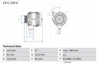 Alternator opel 1,9cdti astra h/vectra c - BOSCH 0 986 048 791