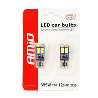 Żarówki LED CANBUS 12SMD 2835 T10e W5W White 12V 24V - AMIO AMI01636 — zdjęcie 5