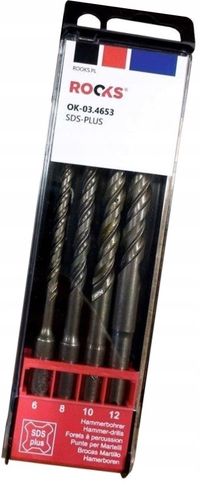 Wiertła do betonu sds-plus 160 mm, kpl 4 cz 6/8/10/12 mm - Rooks OK-03.4653