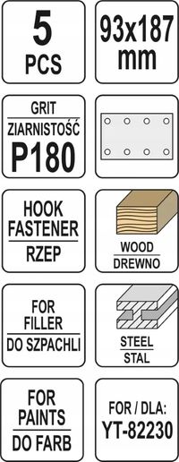 Papier scierny 90mm x 187mm p180 - YATO YT-83806 — zdjęcie 3