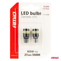 Żarówki LED CANBUS T10 W5W 27SMD 2016 White 12V 24V - AMIO 04258 — zdjęcie 5