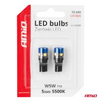 Żarówki LED CANBUS T10 W5W 5SMD 3030 White 12V 24V - AMIO AMI04240 — zdjęcie 4