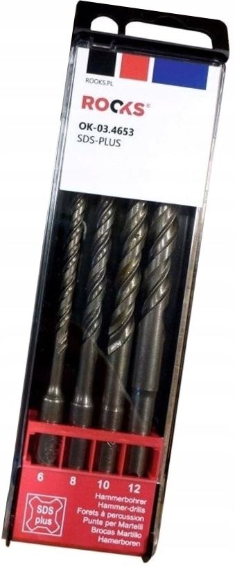 Wiertła do betonu sds-plus 160 mm, kpl 4 cz 6/8/10/12 mm - Rooks OK-03.4653