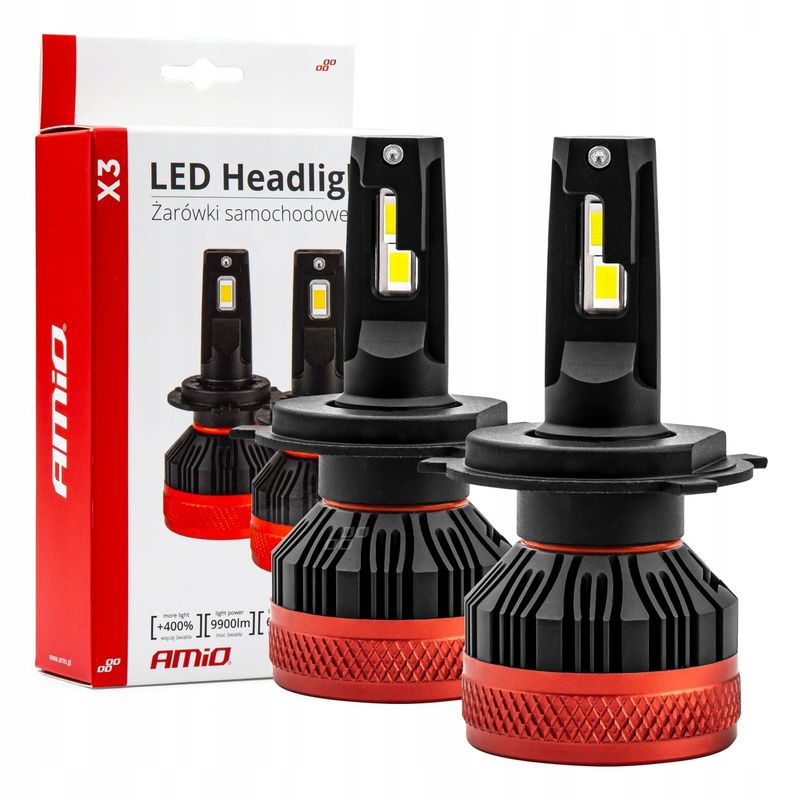 Żarówki samochodowe LED seria X3 H4/H19 6500K Canbus - AMIO AMI02979