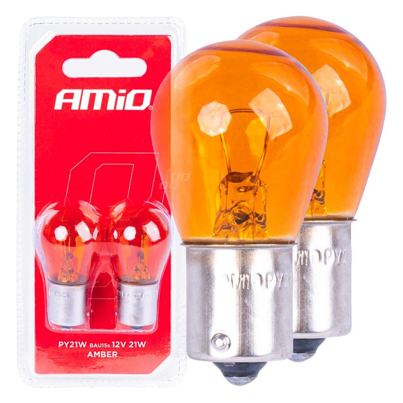 Żarówki halogenowe PY21W BAU15S 12V POMARAŃCZOWE 2szt. blister - AMIO AMI03352