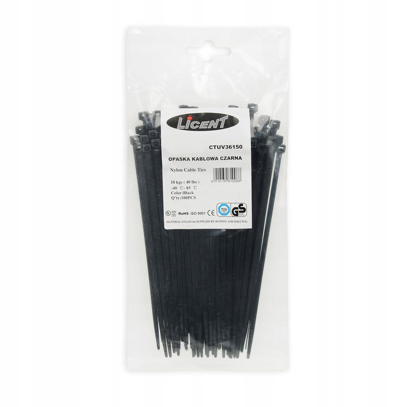Opaska kablowa czarna 150 x 2,5 opa.100s - LICENT LICCTUV25150