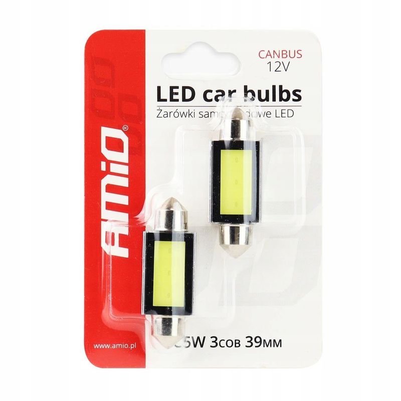 Żarówki LED CANBUS COB3 Festoon C5W C10W C3W 39mm White 12V - AMIO AMI01640