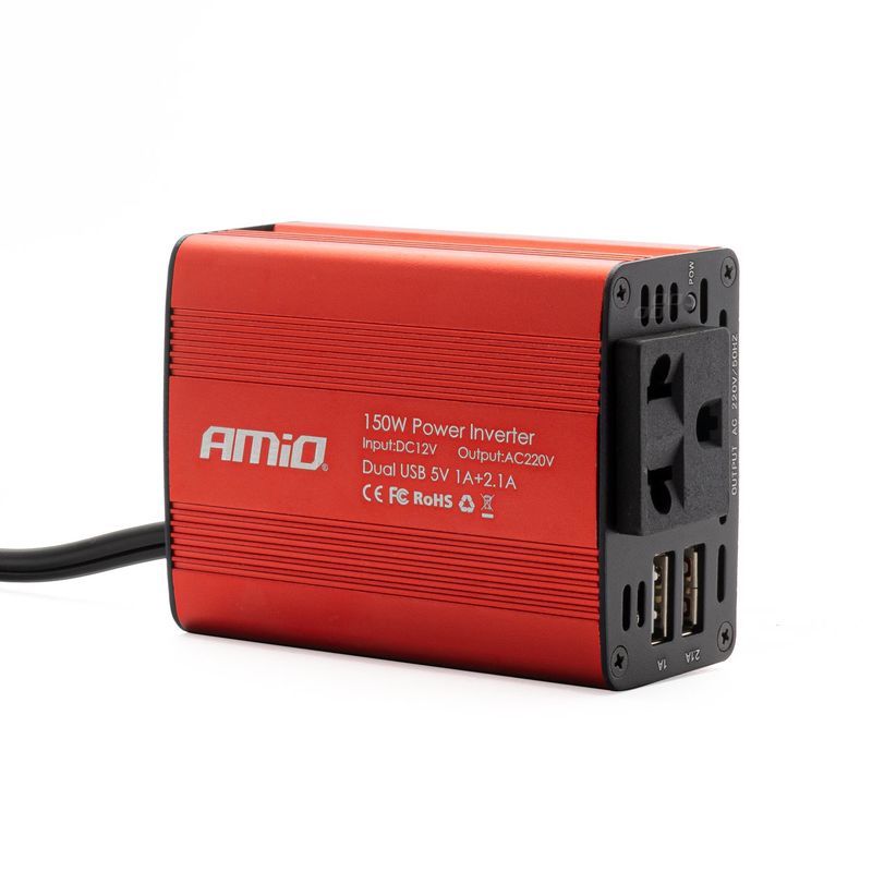 Przetwornica napięcia 12V/230V 150W/300W 2xUSB PI01 - AMIO AMI02468