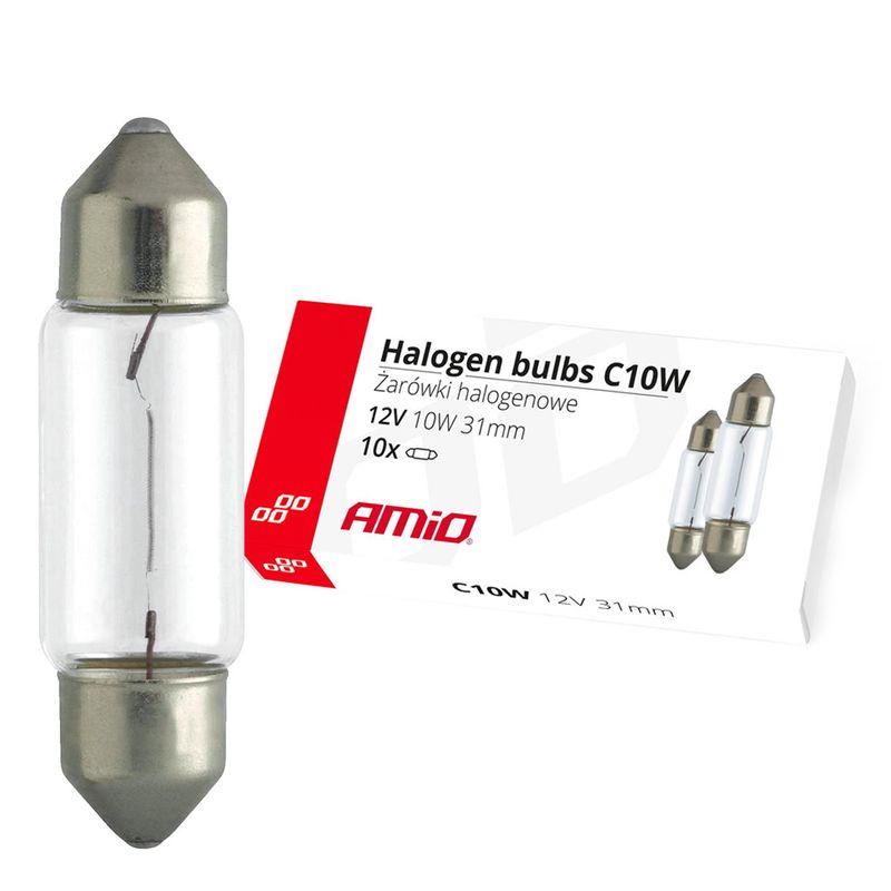 Żarówki halogenowe C10W Festoon 31mm 12V 10 szt. - AMIO AMI02555
