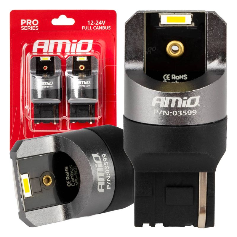 Żarówki LED FULL CANBUS W21W 2SMD 7440 WHITE - AMIO AMI03599
