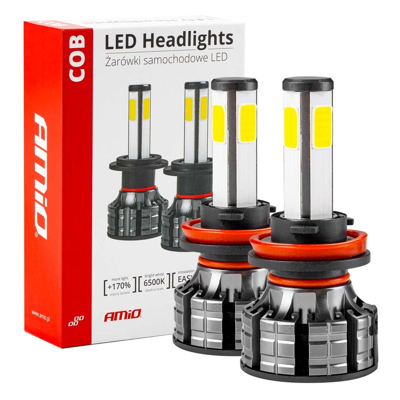 Żarówki samochodowe LED seria COB H8 H9 H11 6500K - AMIO AMI02845