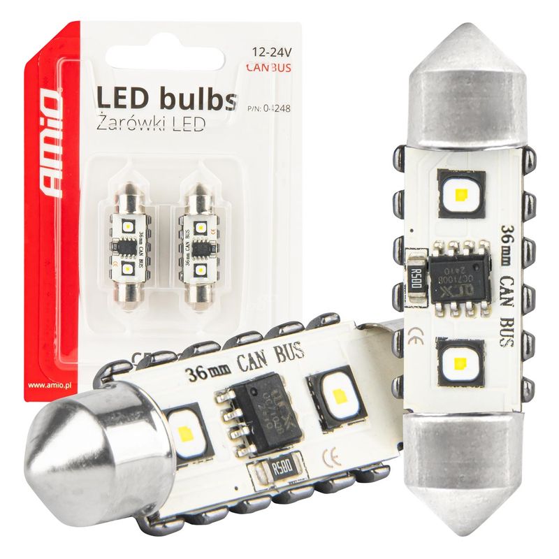 Żarówki LED CANBUS Festoon C5W 2SMD 3838 36mm White 12V 24V - AMIO 04248