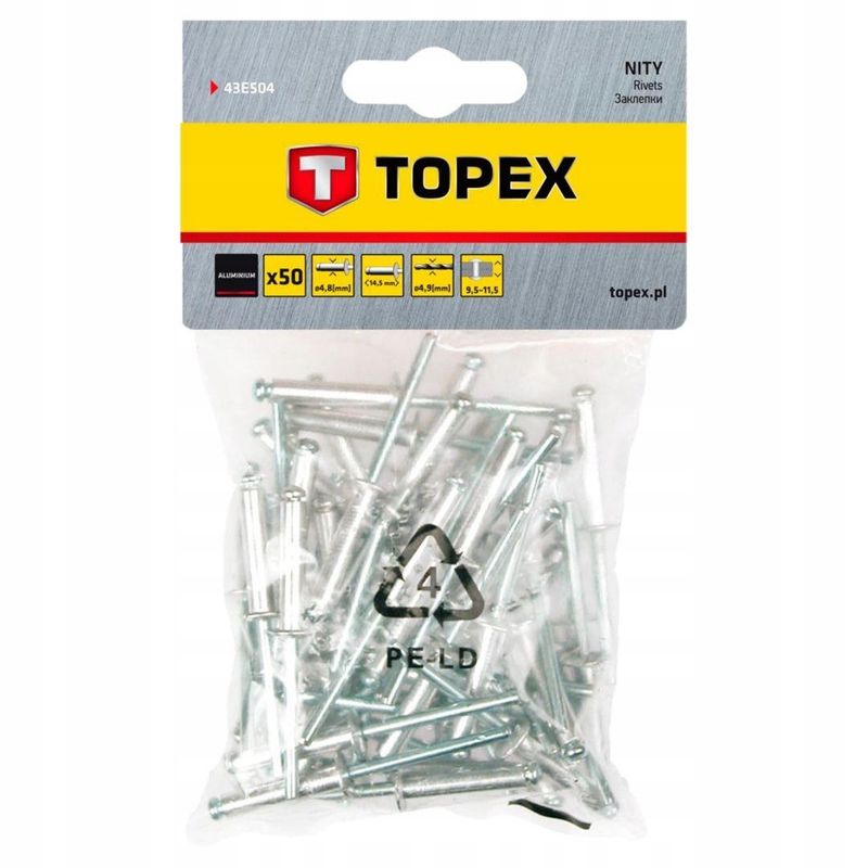Nity aluminiowe 4.8 x 14.5 mm, 50 szt. - TOPEX TPX43E504