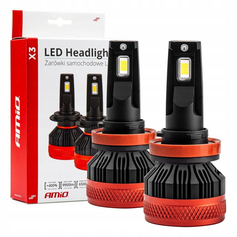 Żarówki samochodowe LED seria X3 H8 H9 H11 H16 6500K Canbus - AMIO AMI02981