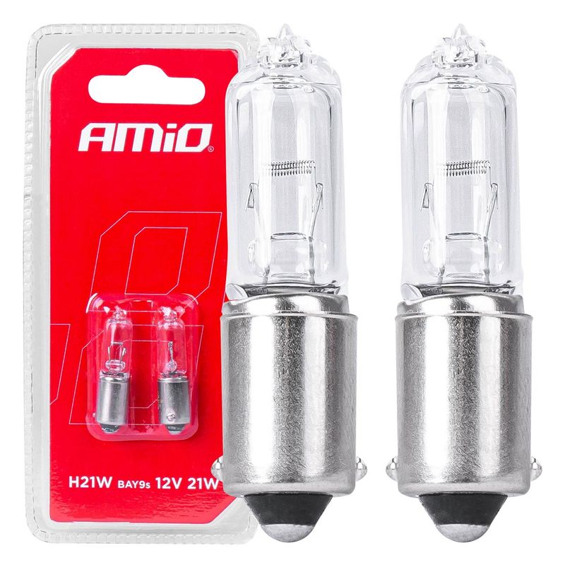 Żarówki halogenowe H21W 12V 21W BAY9S white 2szt. blister - AMIO AMI03357