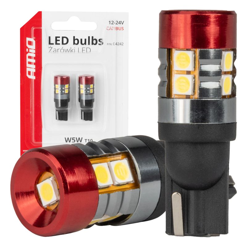 Żarówki LED CANBUS T10 W5W 9 SMD 3030 White 12V 24V - AMIO AMI04242