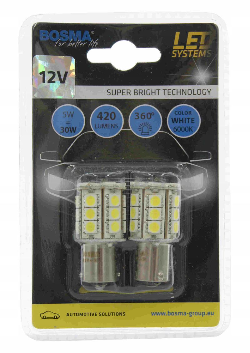 Led 12v ba15s 24xsmd biala - BOSMA LED3086