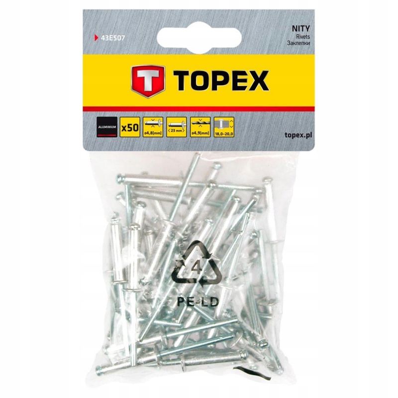 Nity aluminiowe 4.8 x 23 mm, 50 szt. - TOPEX TPX43E507