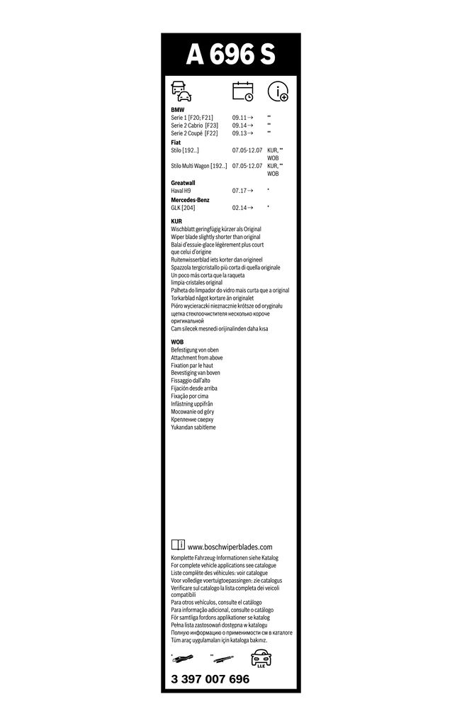 Pióro wycieraczki Aerotwin, komplet - BOSCH 3 397 007 696