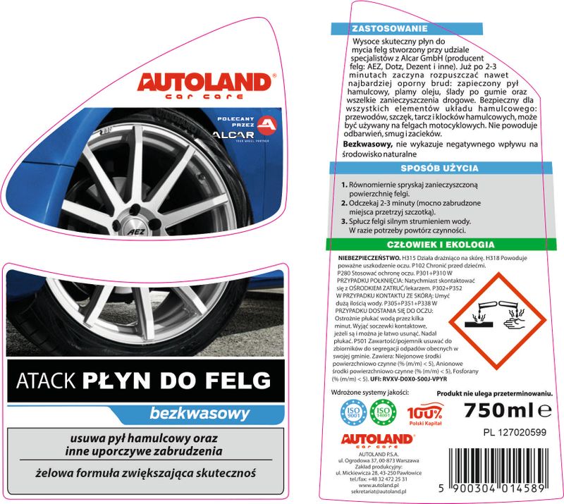 Płyn do mycia felg atack 750ml - AUTOLAND AUT127020599