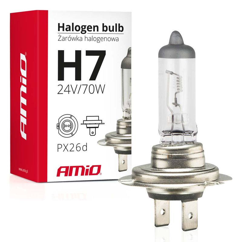 Żarówka halogenowa H7 24V 70W filtr UV (E8) - AMIO AMI01252