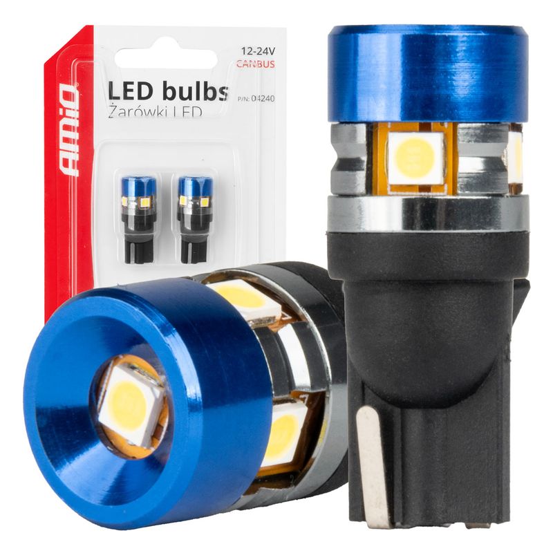 Żarówki LED CANBUS T10 W5W 5SMD 3030 White 12V 24V - AMIO AMI04240