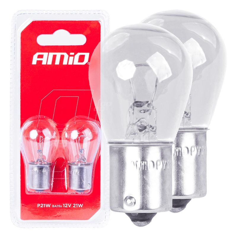 Żarówki halogenowe P21W BA15s 12V 2szt. blister - AMIO AMI03351
