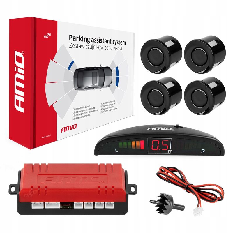 Zestaw czujników parkowania cofania LED 4 sensory czarne - AMIO AMI01565
