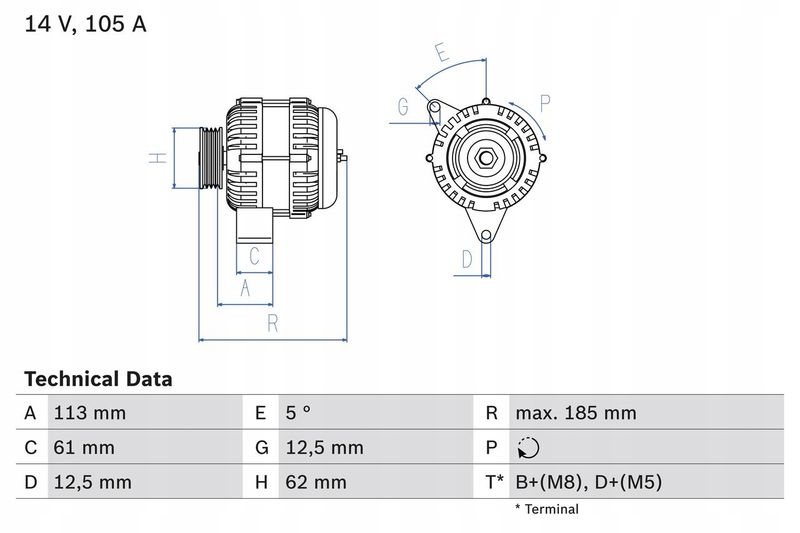 Alternator opel 1,9cdti astra h/vectra c - BOSCH 0 986 048 791