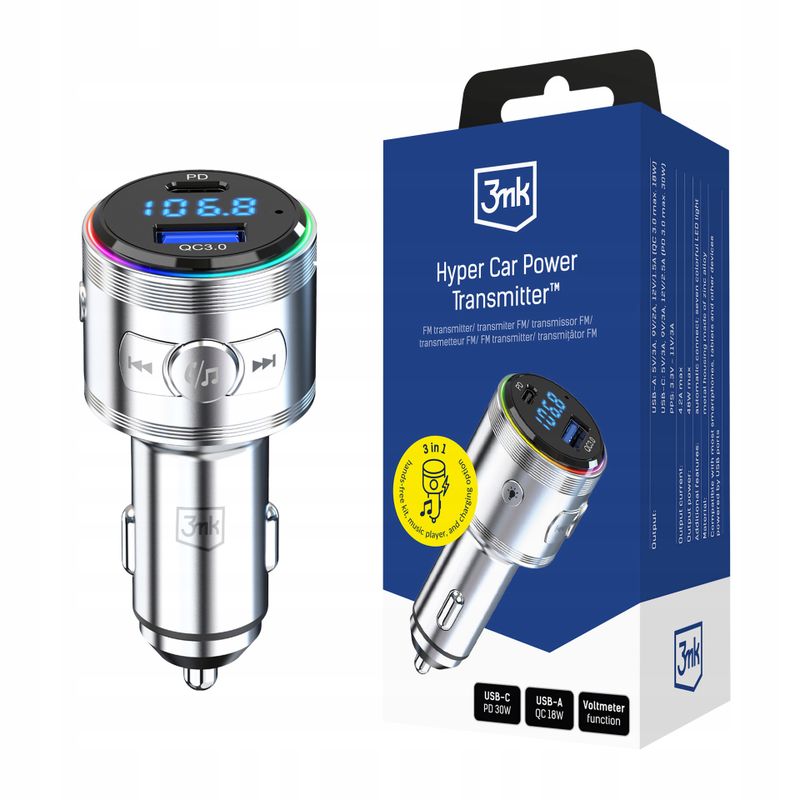 Transmiter 3w1 48W QC PD PPS USB-C USB-A 3mk Hyper Car Power Transmitter - 3MK TRANSMITERFM