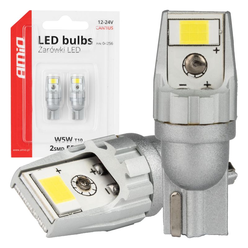Żarówki LED CANBUS T10 W5W 2SMD 3570 White 12V 24V - AMIO AMI04256