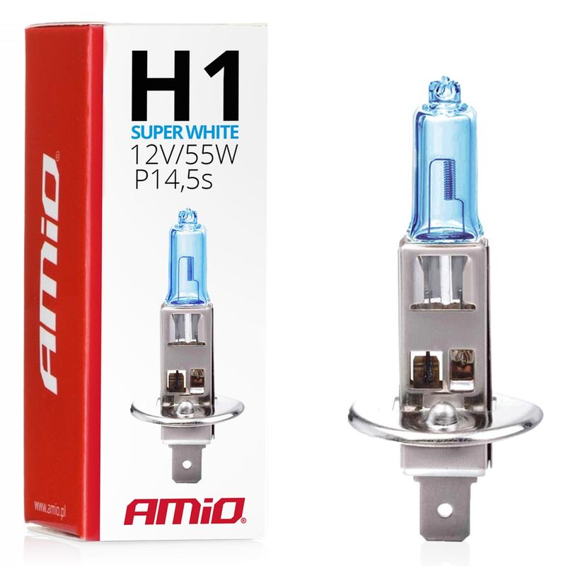 Żarówka halogenowa H1 12V 55W Super White - AMIO AMI01489