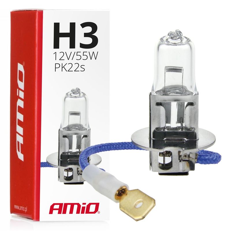 Żarówka halogenowa H3 12V 55W filtr UV (E8) - AMIO AMI01478