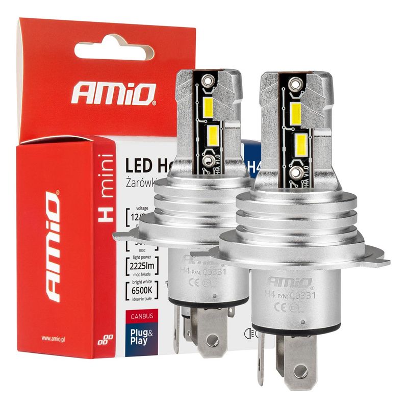 Żarówki samochodowe LED seria H-mini H4/H19 6500K Canbus - AMIO AMI03331