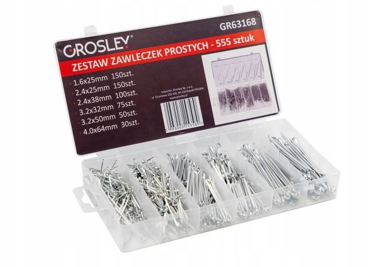 Zestaw zawleczek prostych 555 szt. - GROSLEY SATGR63168