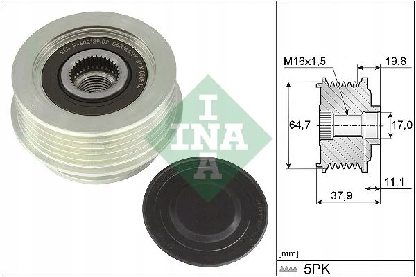 Koło pasowe alternatora - INA 535 0370 10