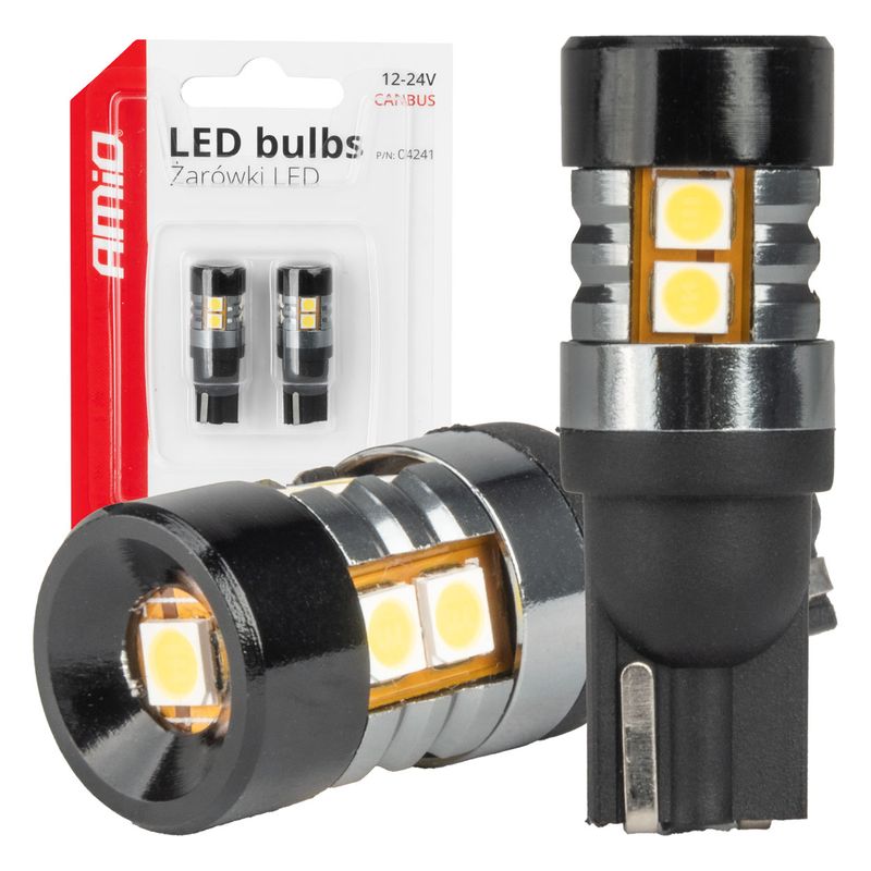 Żarówki LED CANBUS T10 W5W 9 SMD 3030 White 12V 24V - AMIO AMI04241