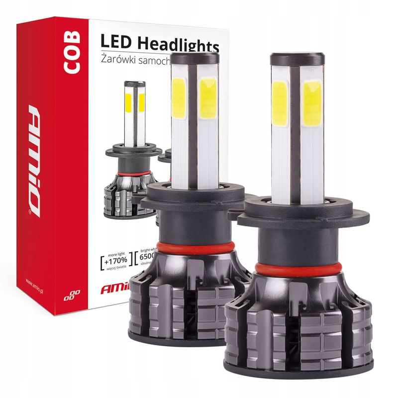 Żarówki samochodowe LED seria COB H7 6500K - AMIO AMI02844