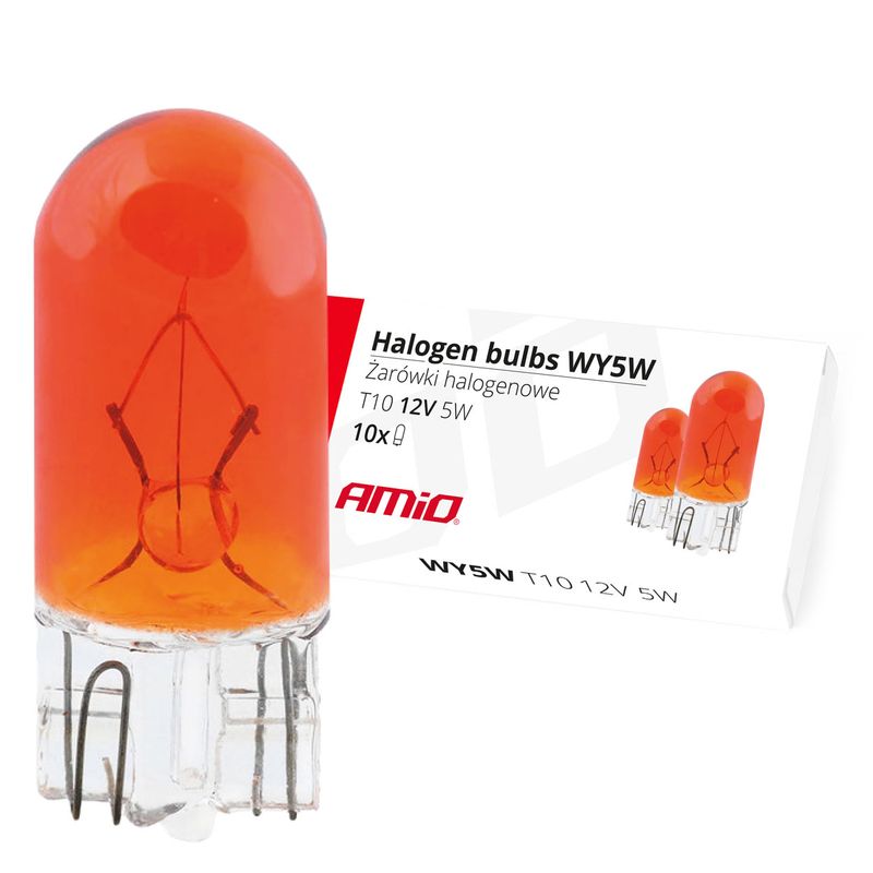Żarówki halogenowe WY5W T10 5W W2.1x9.5d AMBER 12V 10 szt. - AMIO AMI01481