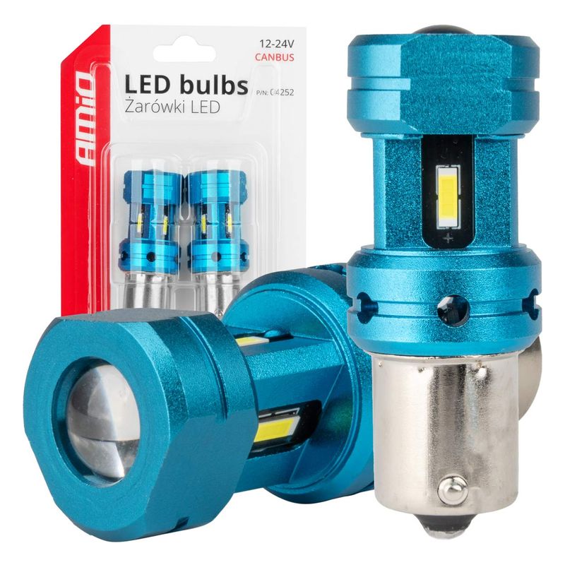 Żarówki LED CANBUS 1156 BA15S P21W R10W R5W 4SMD 1860 White 12V 24V - AMIO AMI04252
