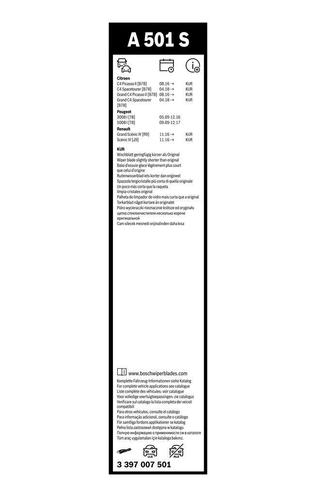 Pióro wycieraczki Aerotwin, komplet - BOSCH 3 397 007 501