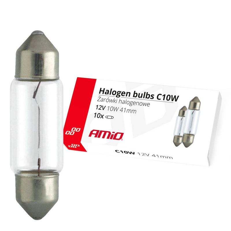 Żarówki halogenowe C10W Festoon 41mm 12V 10 szt - AMIO AMI02557